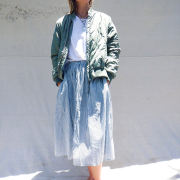Cotton print skirt - navy thin stripe