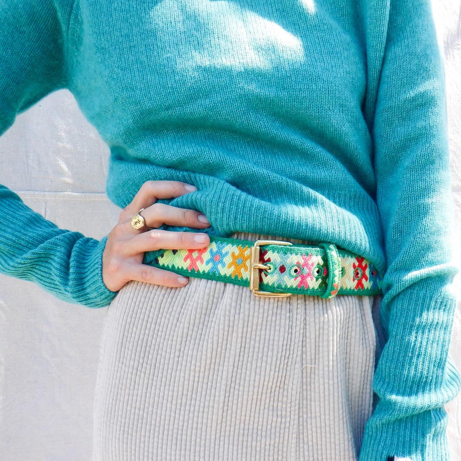 Vintage woolen belt- green geo