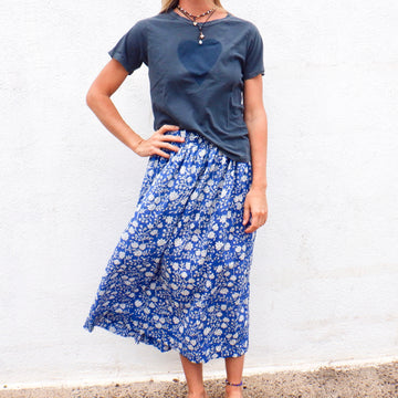 Cotton print skirt- blue floral