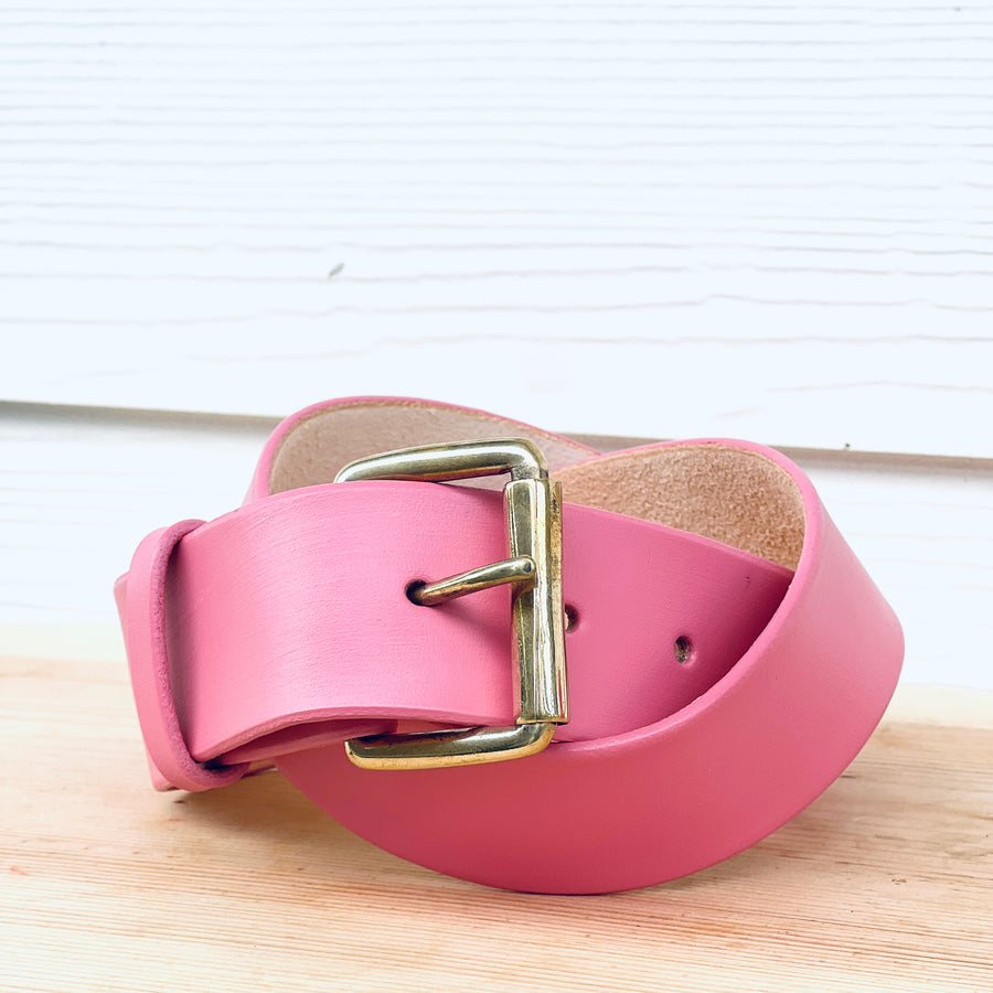 Pink belt- brass rollo buckle