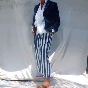 Cotton trouser- Navy White Cabana stripe