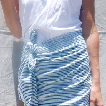 Cotton print sarong- navy thin stripe