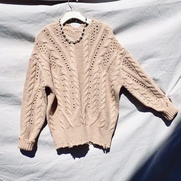 Wave Hem Cable Top - Beige