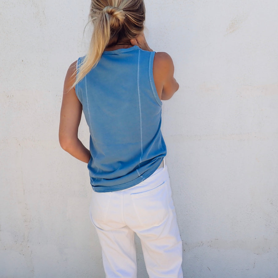 V-Neck Double Back Seam Tank - Provence