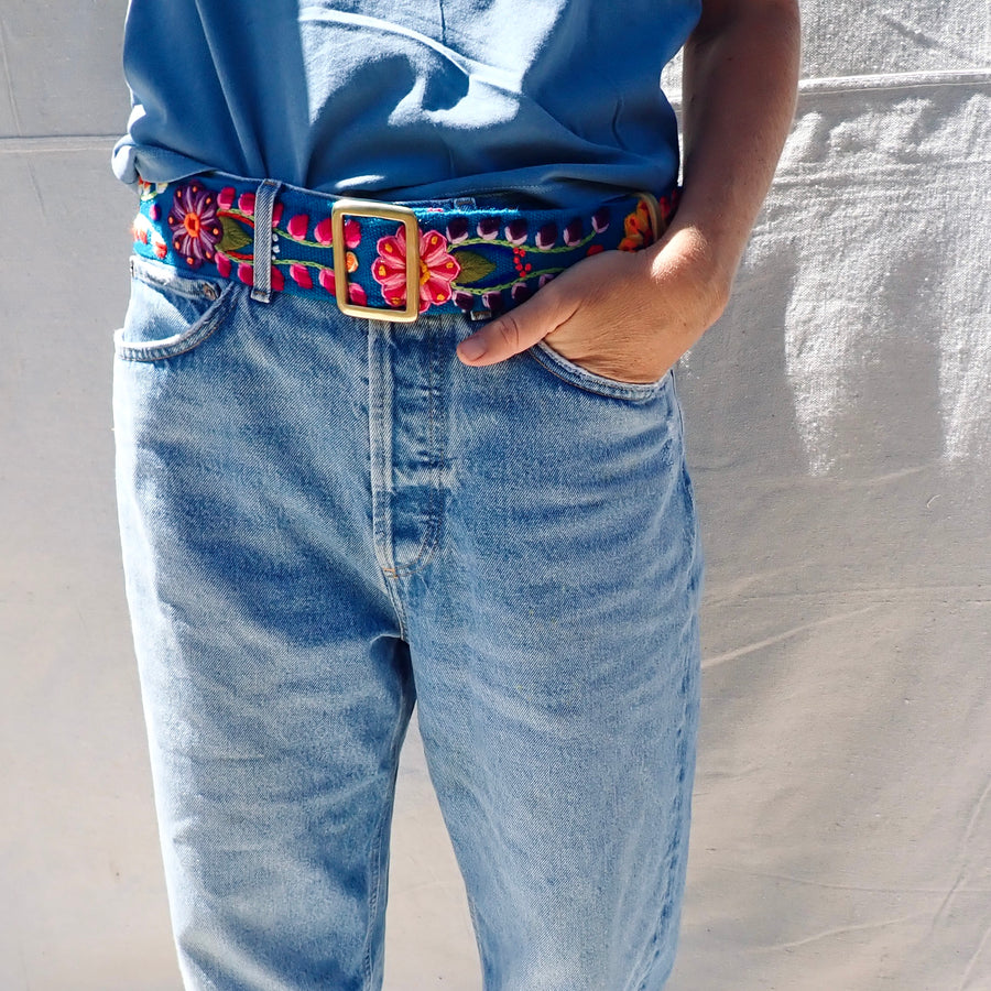 Flower Slide Belt - Blue