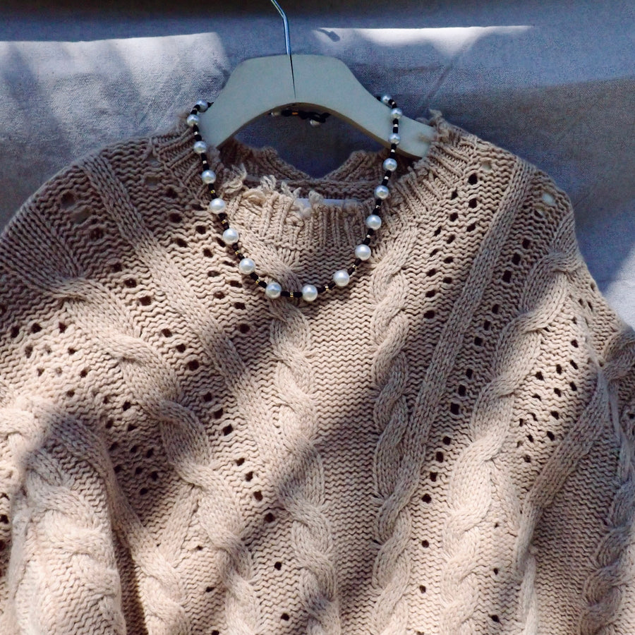 Wave Hem Cable Top - Beige