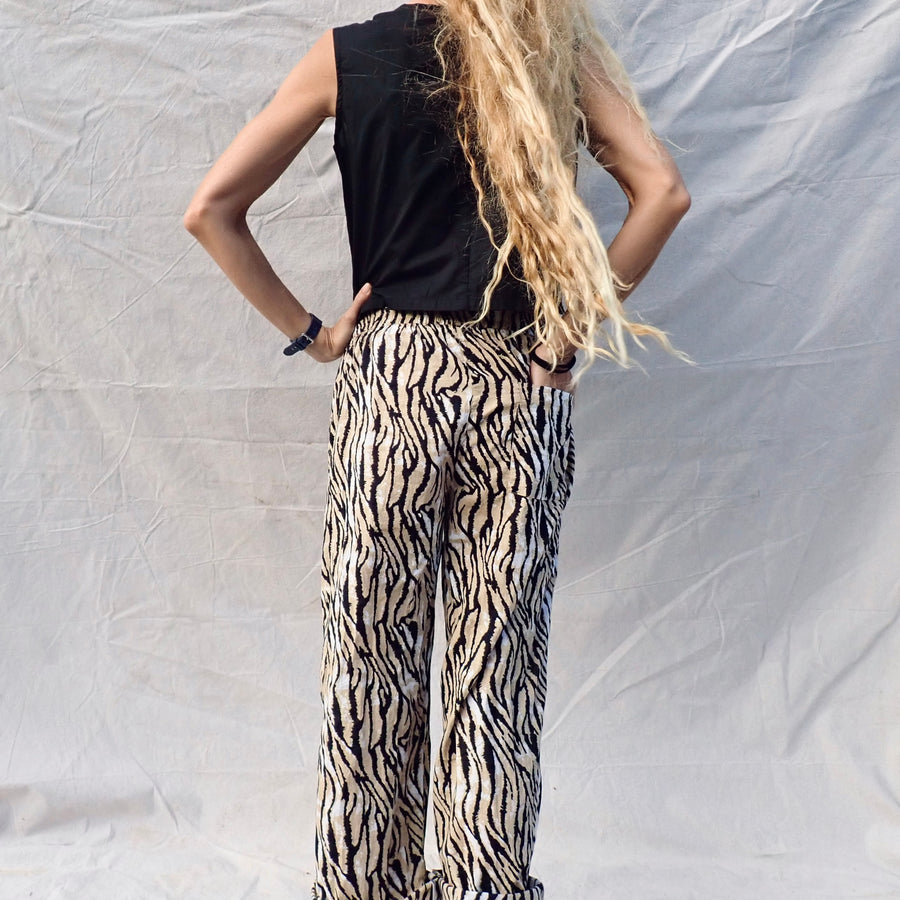 Wide Leg Cotton Pant - Tiger Print