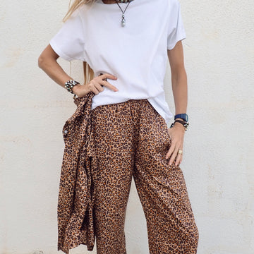 Wide Leg Cotton Pant - Small Leo