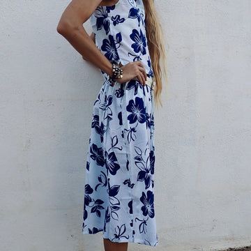 Cotton Skirt - Blue Hibiscus