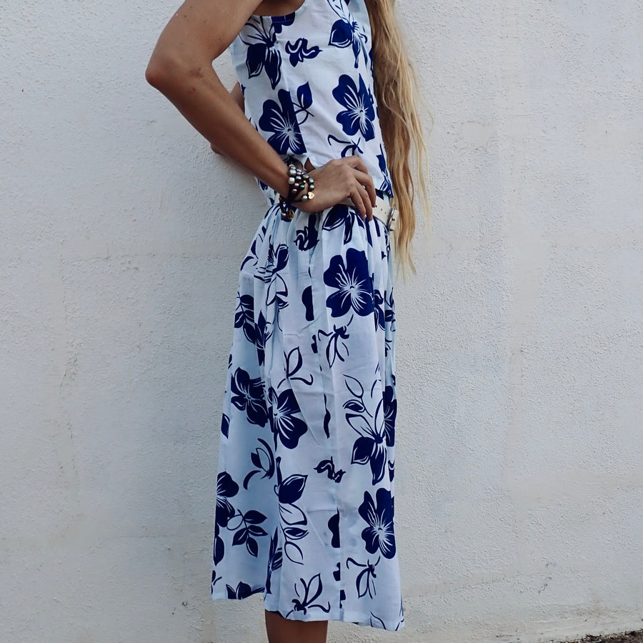 Cotton Skirt - Blue Hibiscus