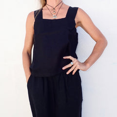 Linen Strap Tank - Black