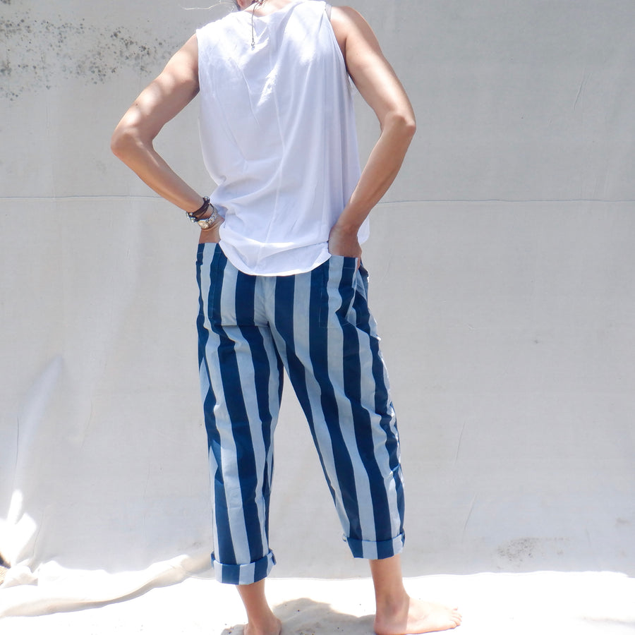 Cotton Trouser - Wide Navy Stripe