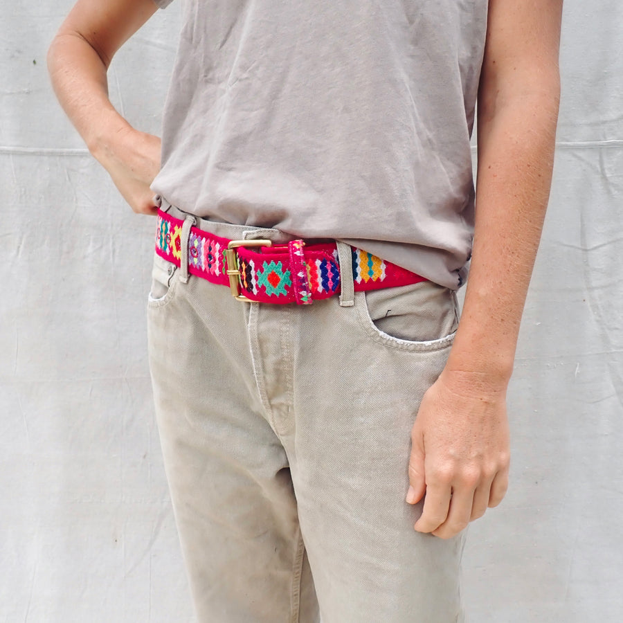 Vintage Woolen Belt - Magenta Geometric