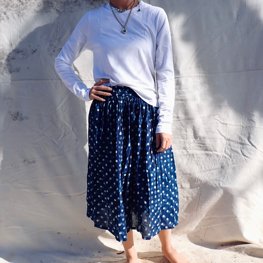 Cotton Print Skirt - Blue Polka Dot