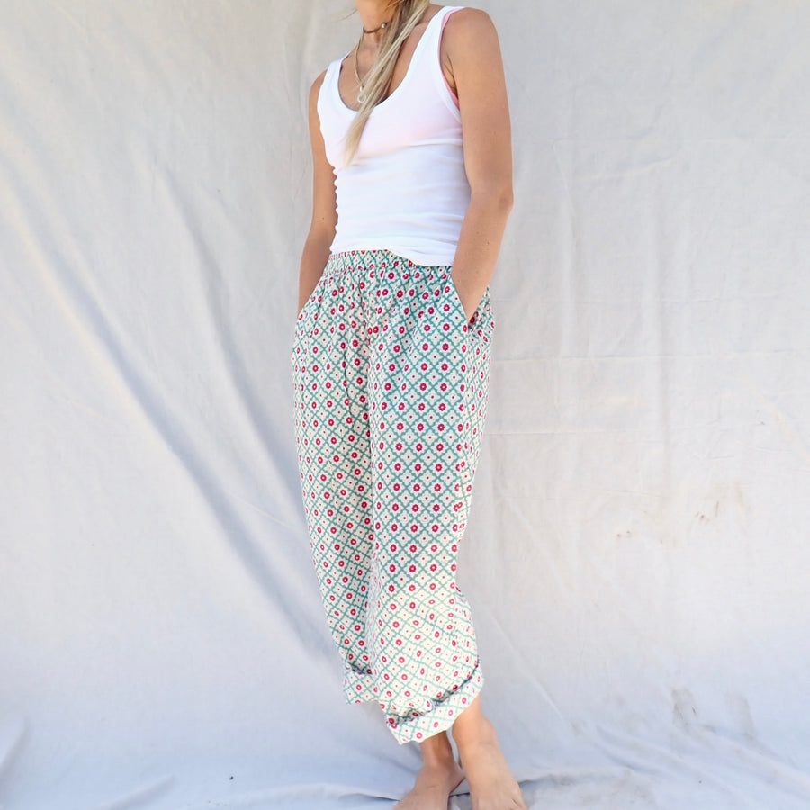 Wide Leg Cotton Pant - Geo Floral