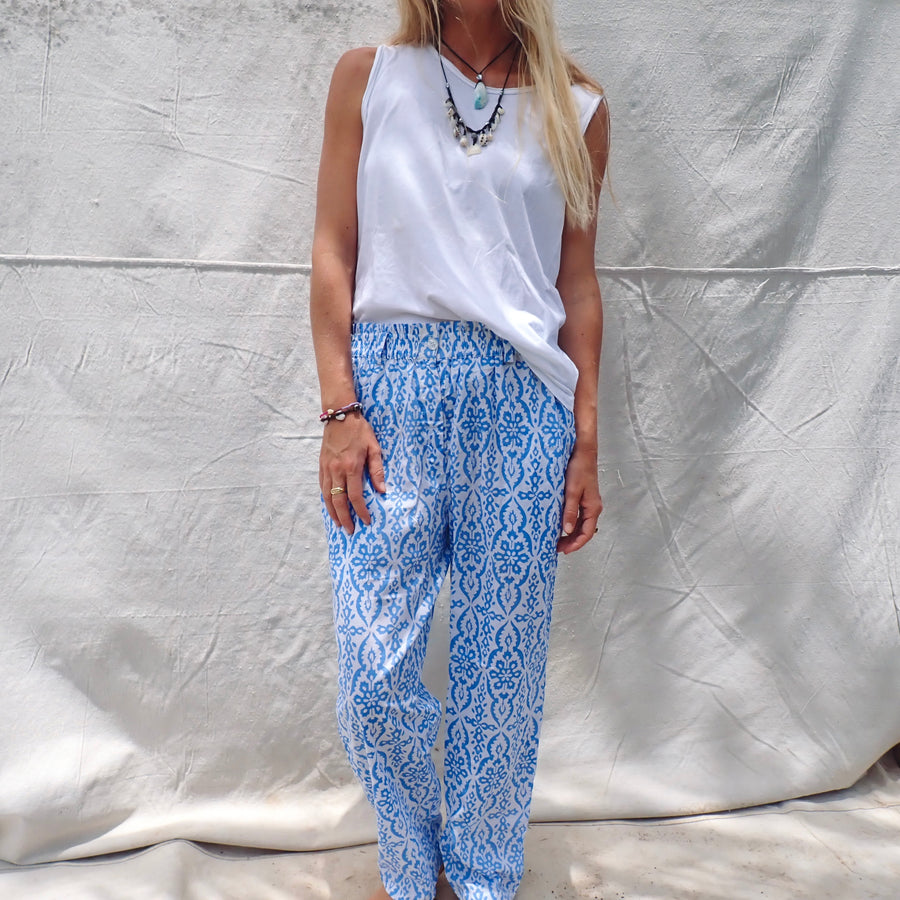 Cotton Trousers- Blue Paisley