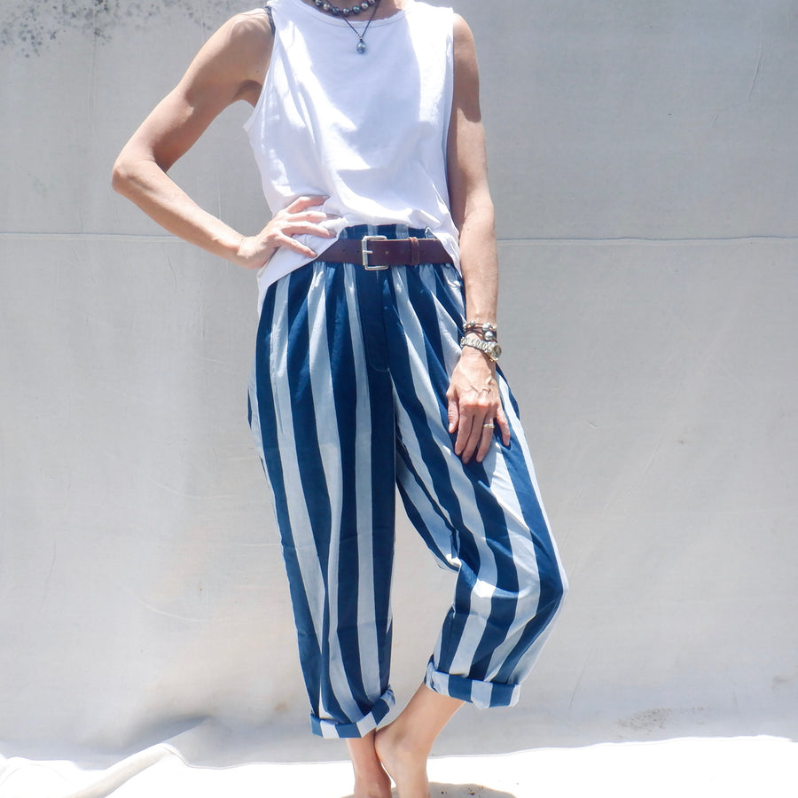 Cotton Trouser - Wide Navy Stripe