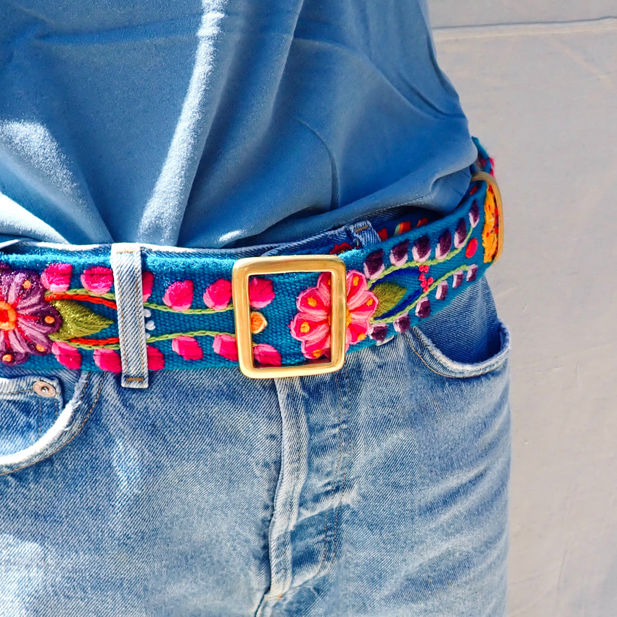 Flower Slide Belt - Blue