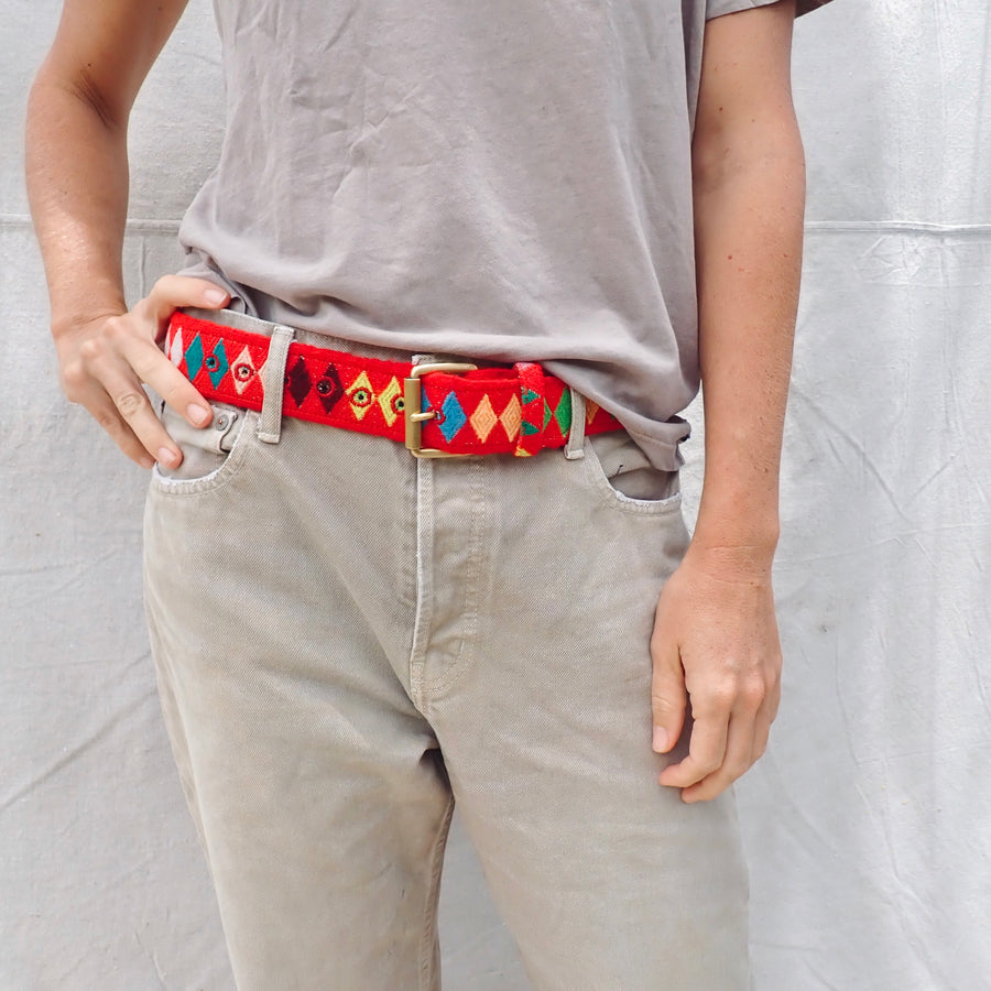 Vintage Woolen Belt - Red Harlequin