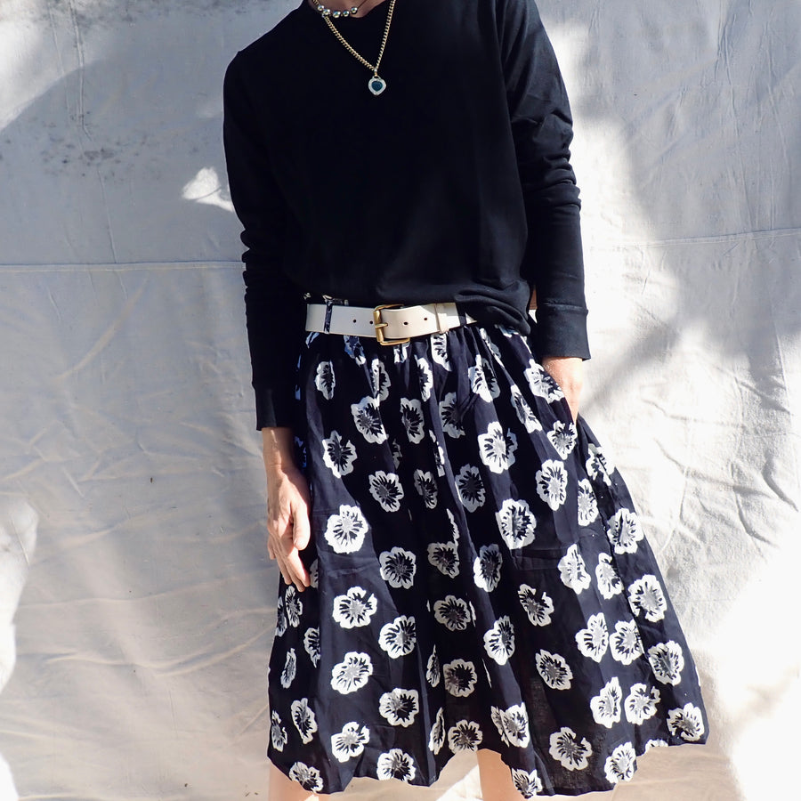 Cotton Print Skirt - Black Hibiscus