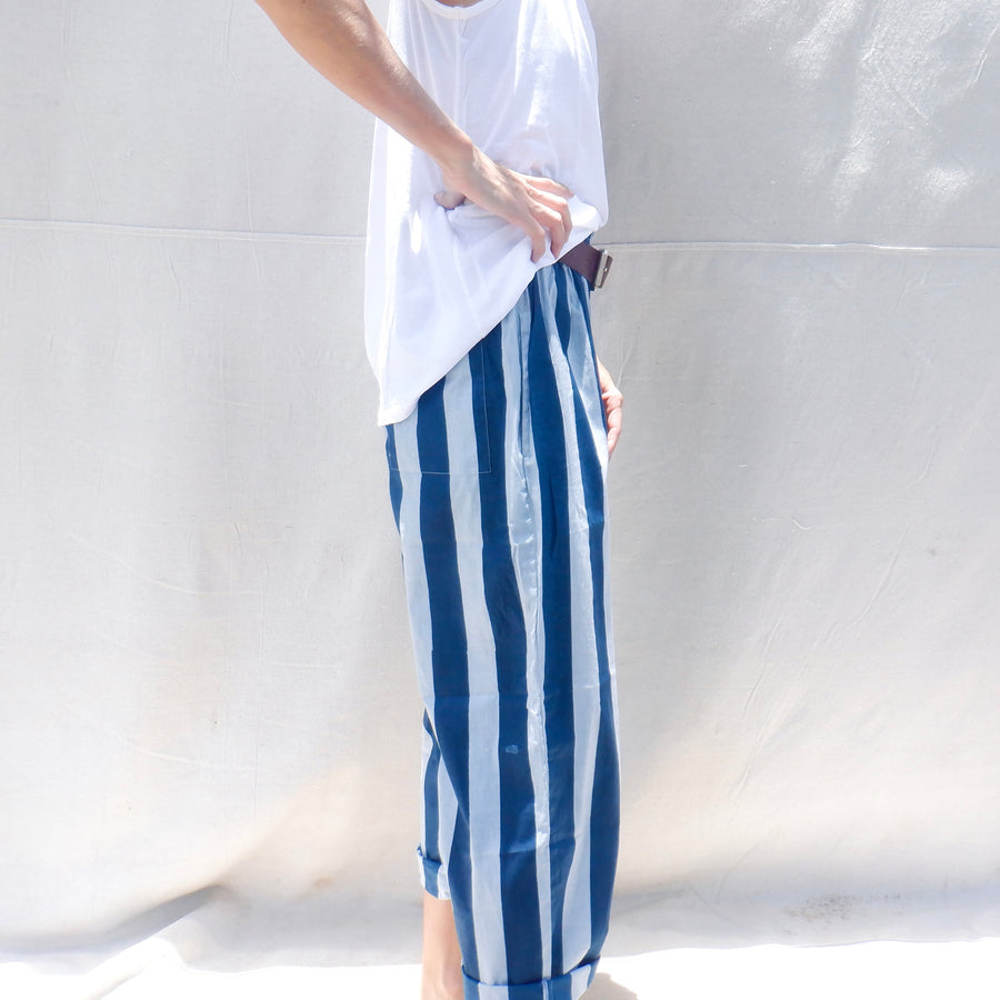 Cotton Trouser - Wide Navy Stripe