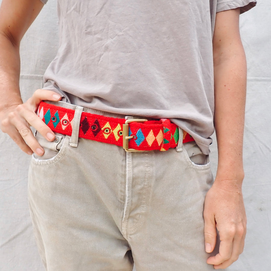 Vintage Woolen Belt - Red Harlequin