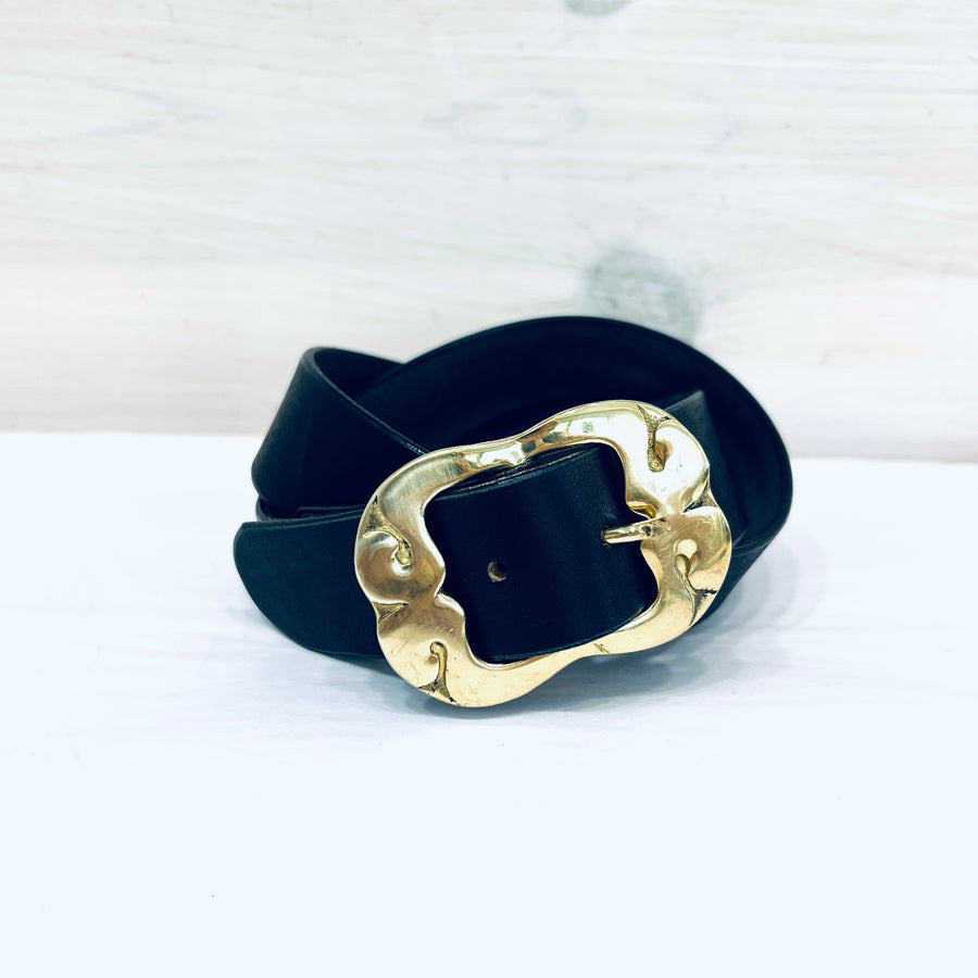Black Belt - Brass Flower Buckle