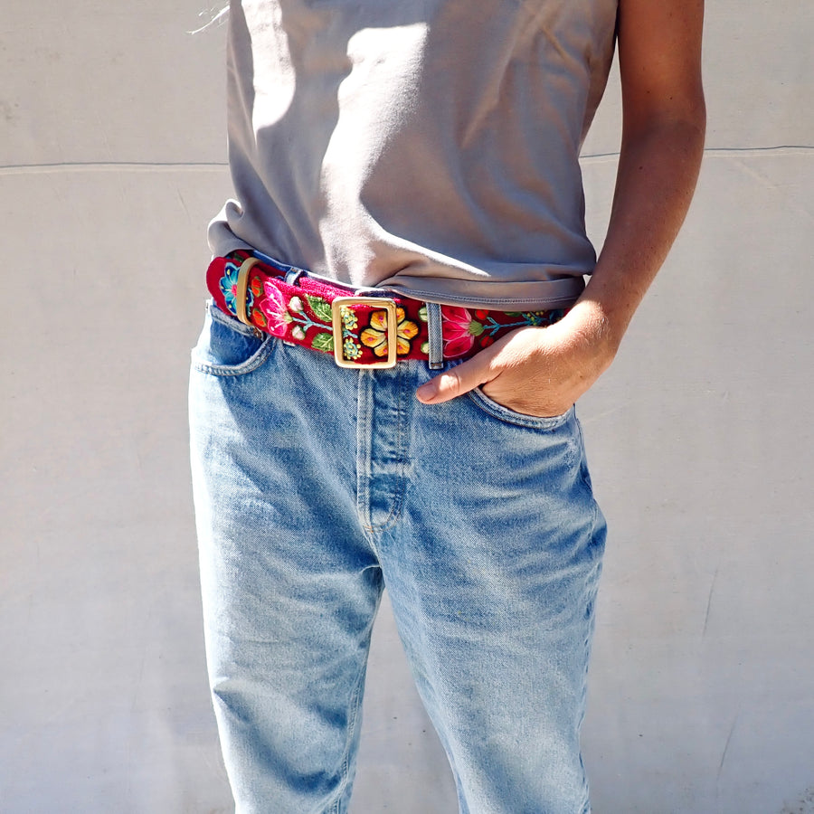 Flower Slide Belt - Red