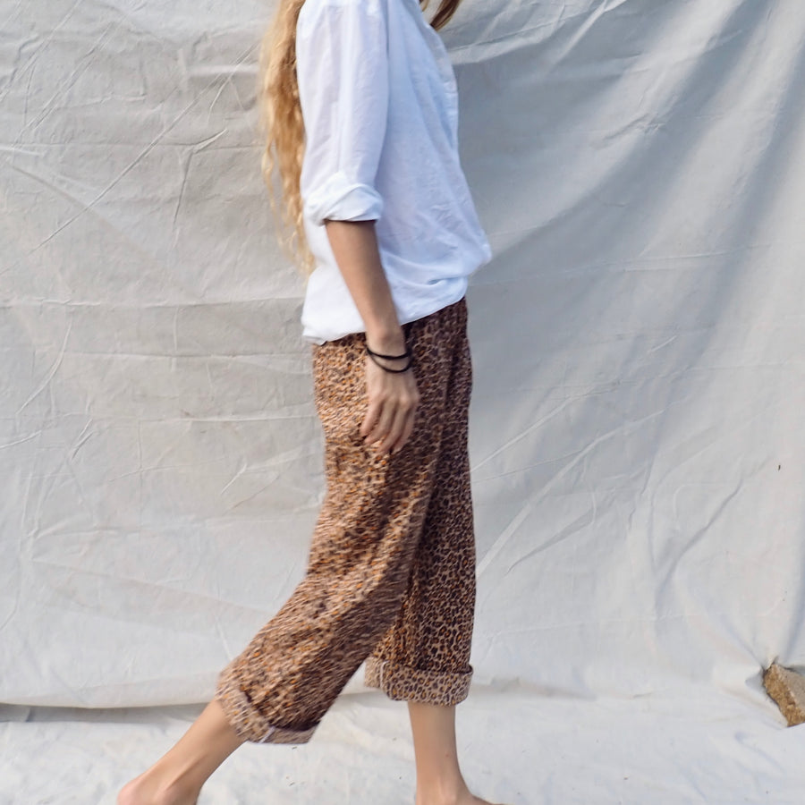 Wide Leg Cotton Pant - Small Leo