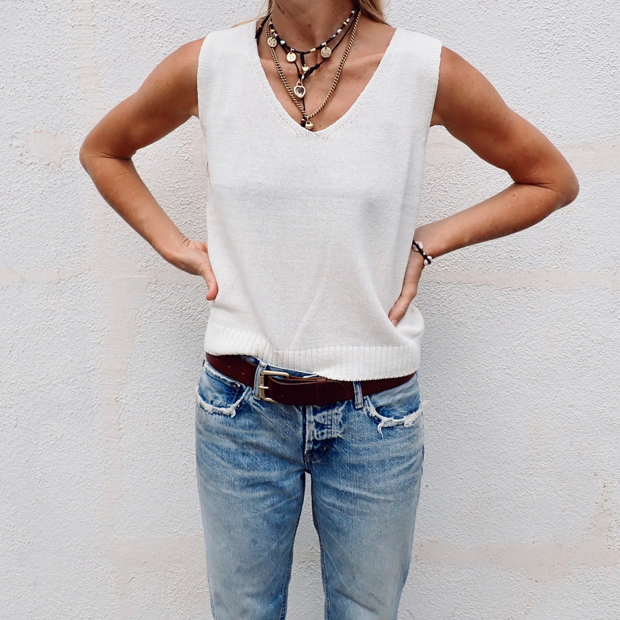 V neck Tank Sweater - Salt