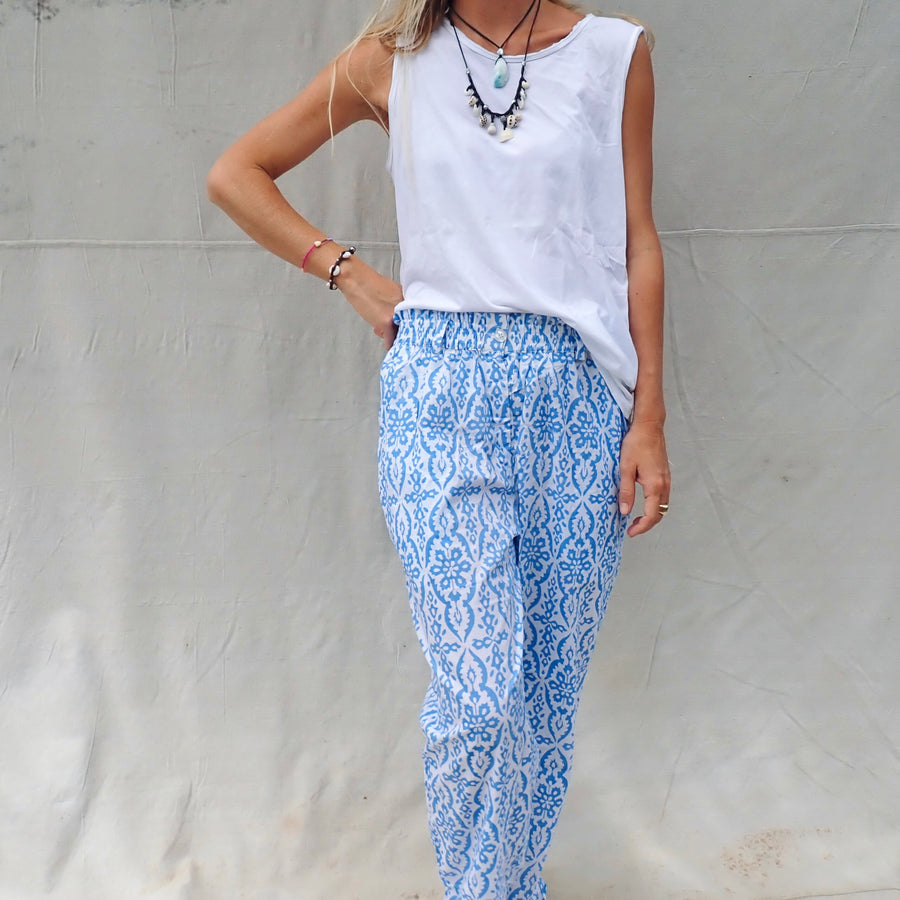 Cotton Trousers- Blue Paisley