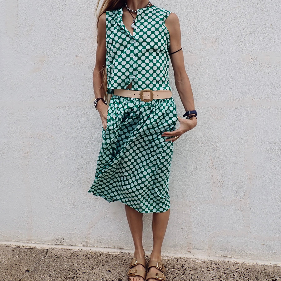 Cotton Skirt - Green Dot