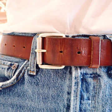 Belt w Single Prong Buckle - Sterling Silver/Brown