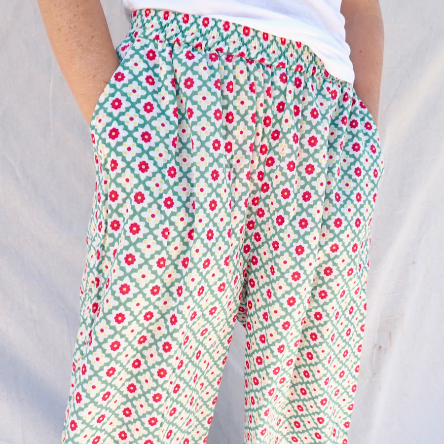 Wide Leg Cotton Pant - Geo Floral