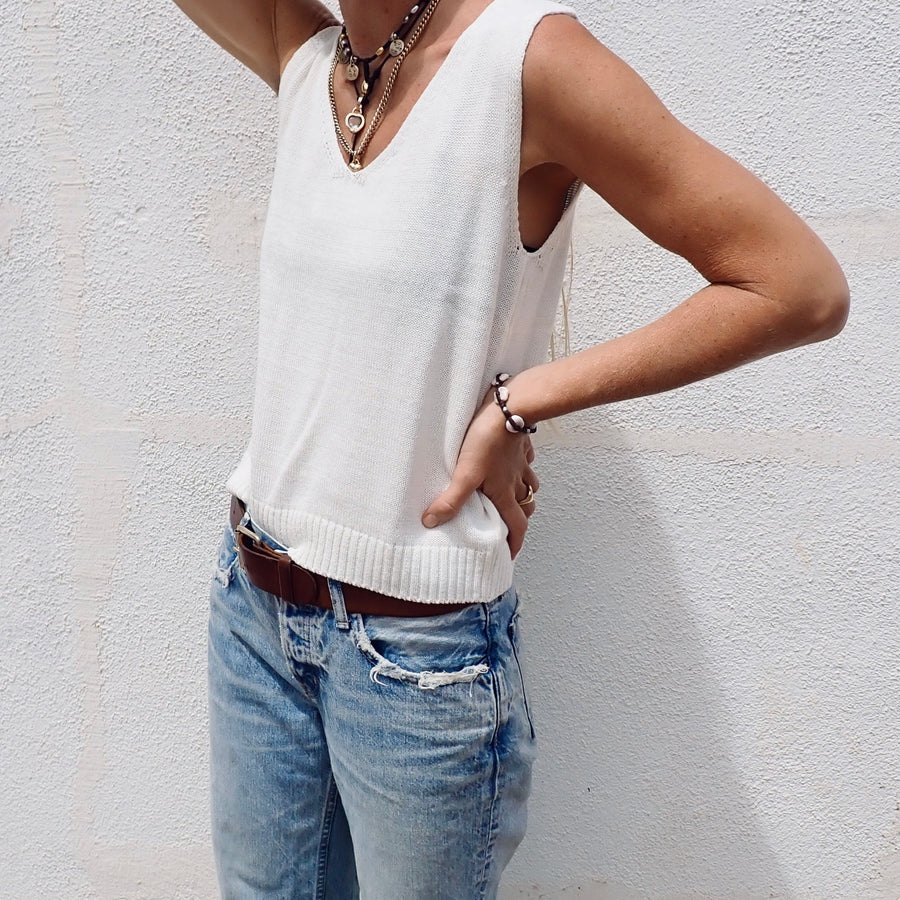 V neck Tank Sweater - Salt