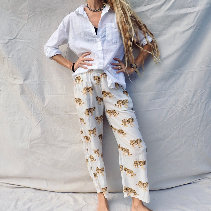 Wide Leg Cotton Pant - White Tiger