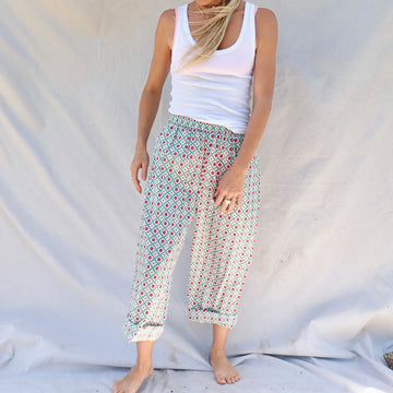 Wide Leg Cotton Pant - Geo Floral