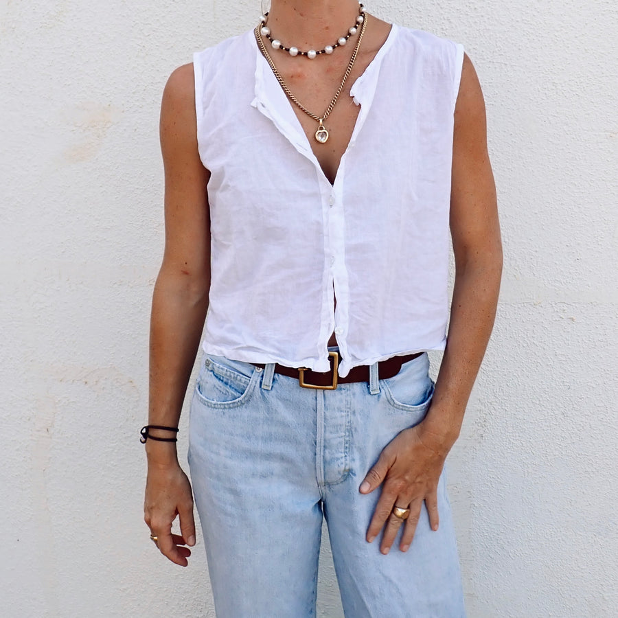 Cotton Button Tank - White