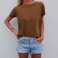 Double Weight Basic Crop Tee - Bronze