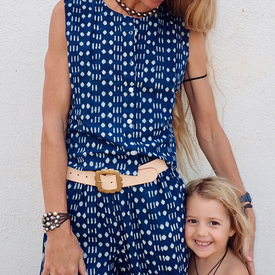 Cotton Button Tank - Indigo Geo