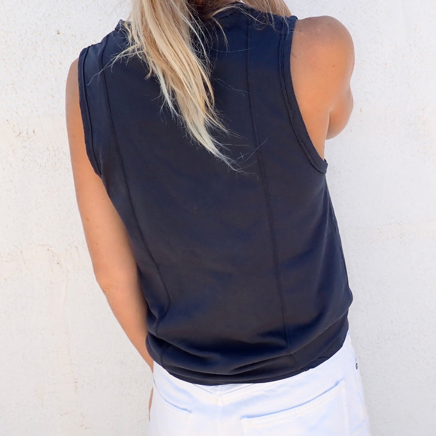 V-Neck Double Back Seam Tank - Seaborne