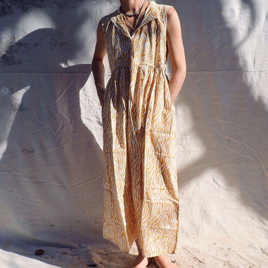 Sleeveless Cotton Dress - Gold Zebra