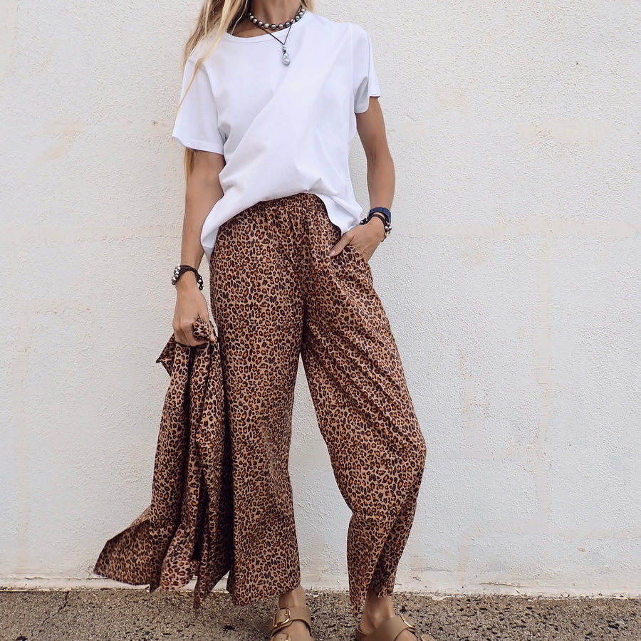 Wide Leg Cotton Pant - Small Leo