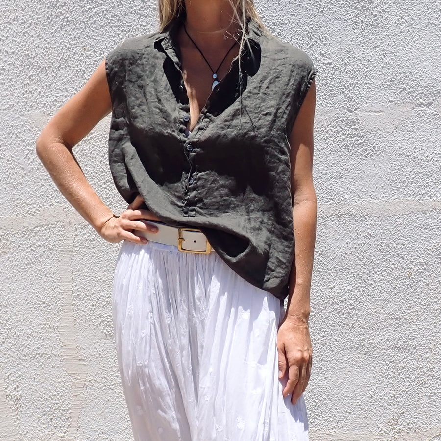 Patti Linen Top - Olive