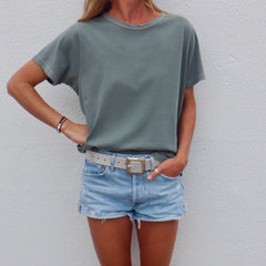 Double Weight Basic Crop Tee - Washed Vetiver