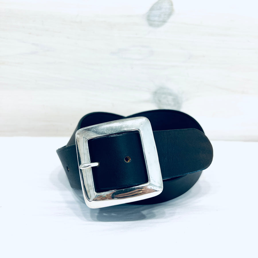Black Belt - Sterling Square Buckle