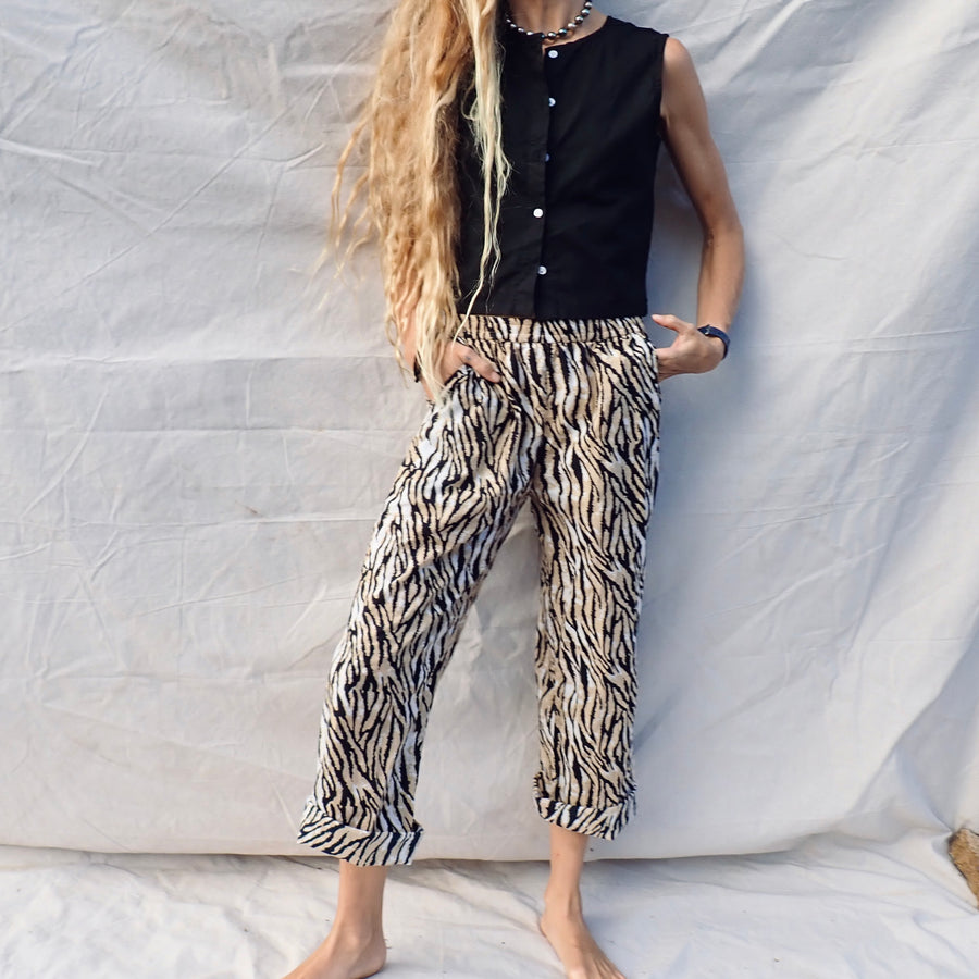 Wide Leg Cotton Pant - Tiger Print
