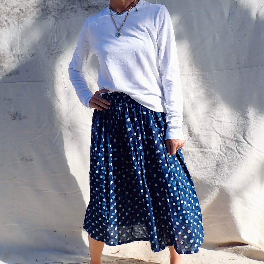 Cotton Print Skirt - Blue Polka Dot