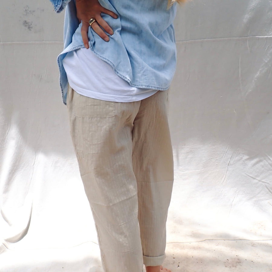 Cotton Trousers- Tan Pinstripe