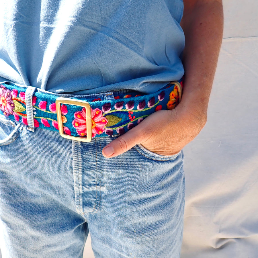 Flower Slide Belt - Blue